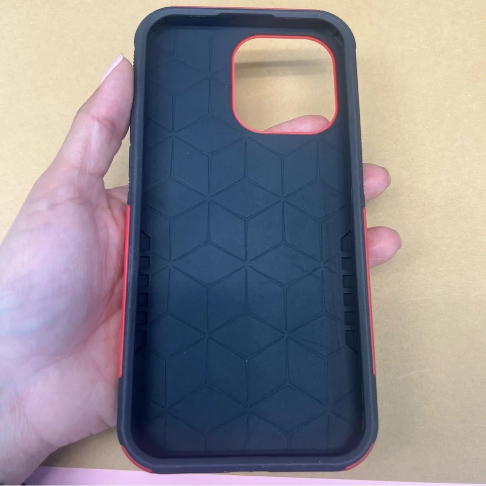Red 14 pro max phone case with holder / stand